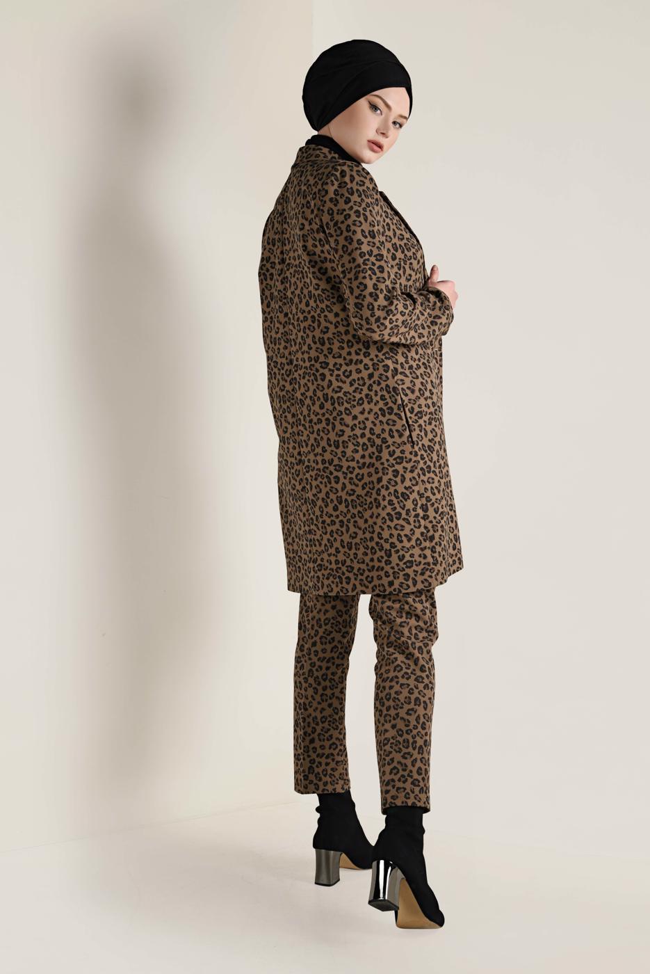 Tesettür giyim KAHVE LEOPAR DESENLİ CEKET 4811 