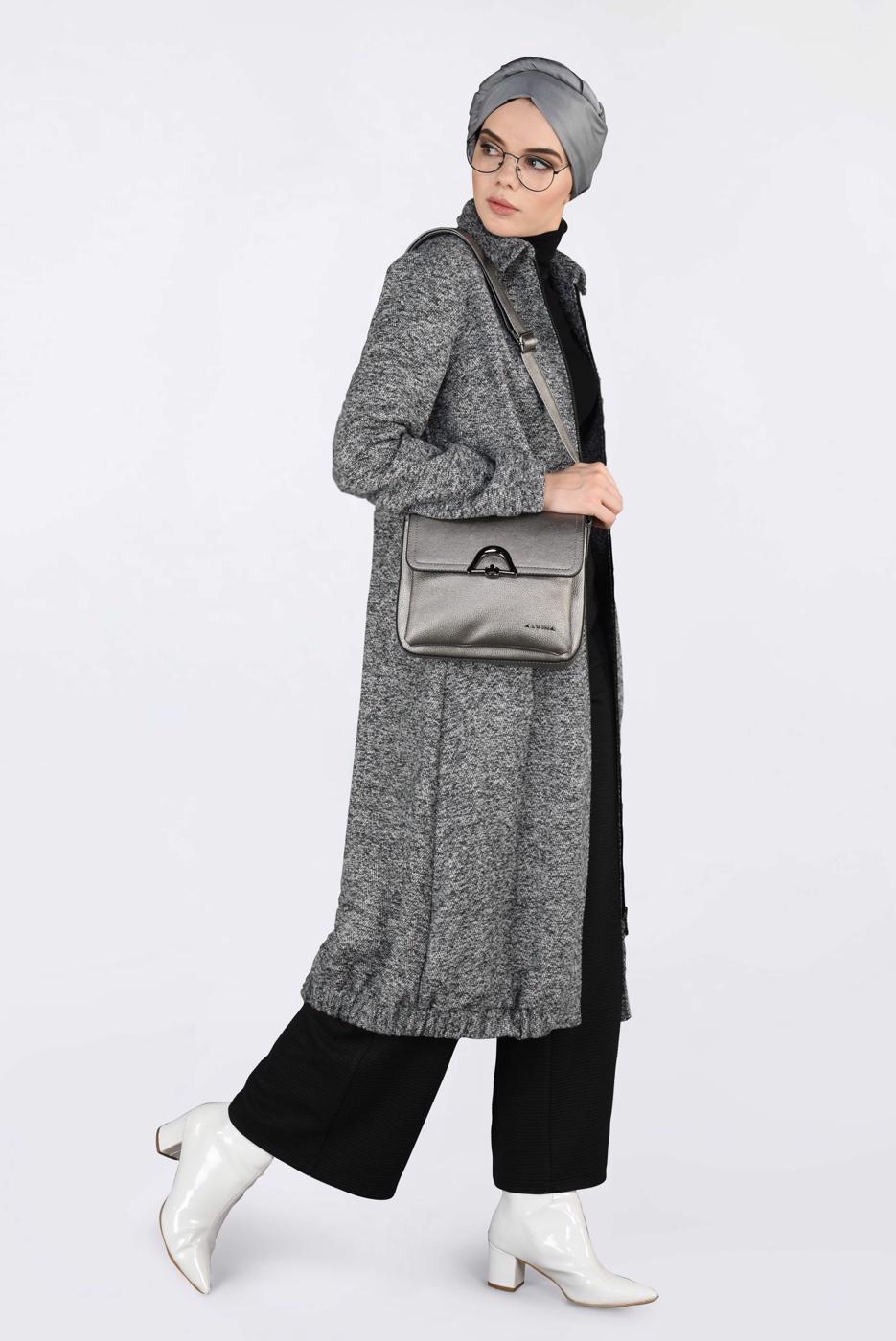 Tesettür giyim GRİ ETEK UCU LASTİKLİ BOYDAN FERMUARLI GİY ÇIK 4821