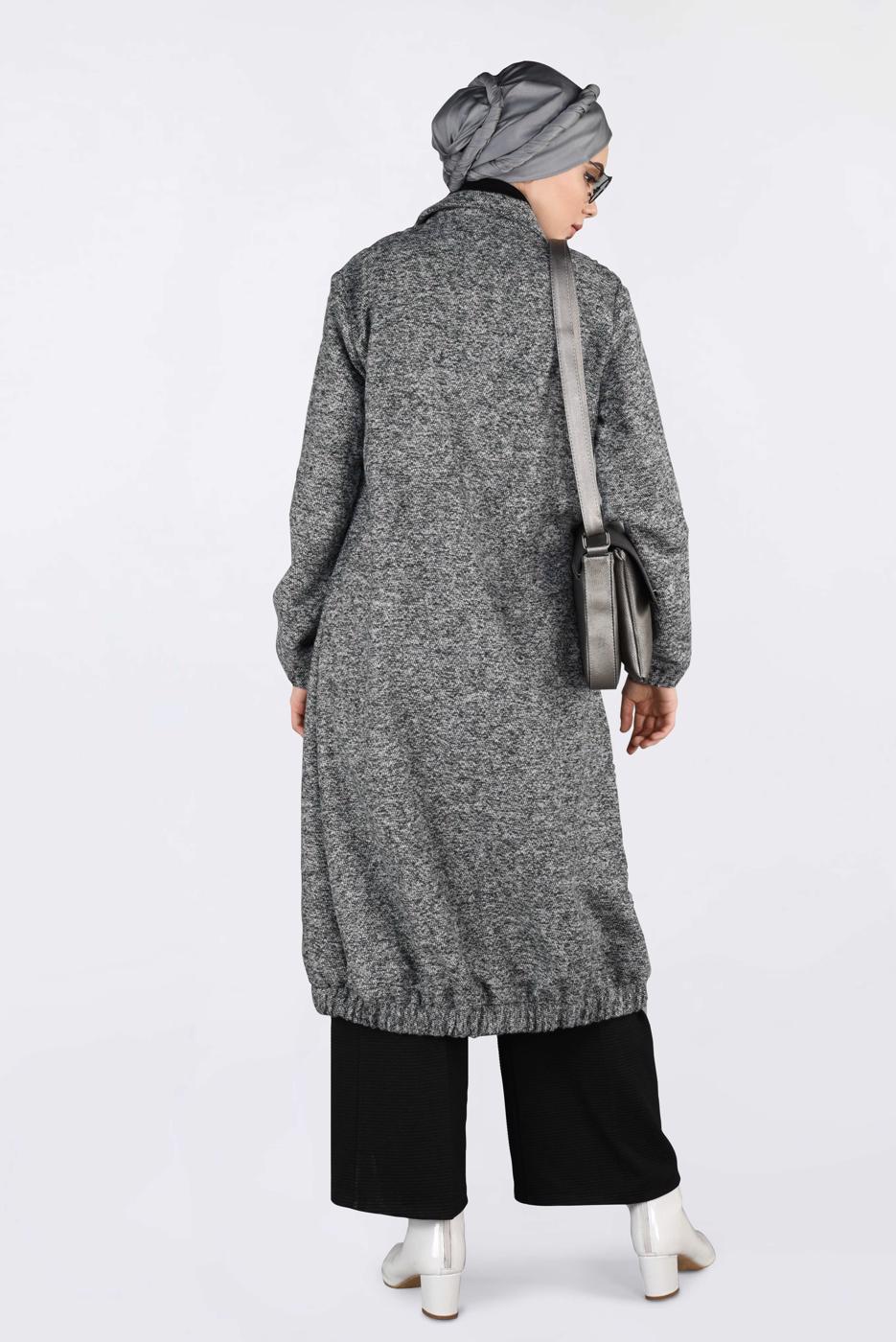 Tesettür giyim GRİ ETEK UCU LASTİKLİ BOYDAN FERMUARLI GİY ÇIK 4821