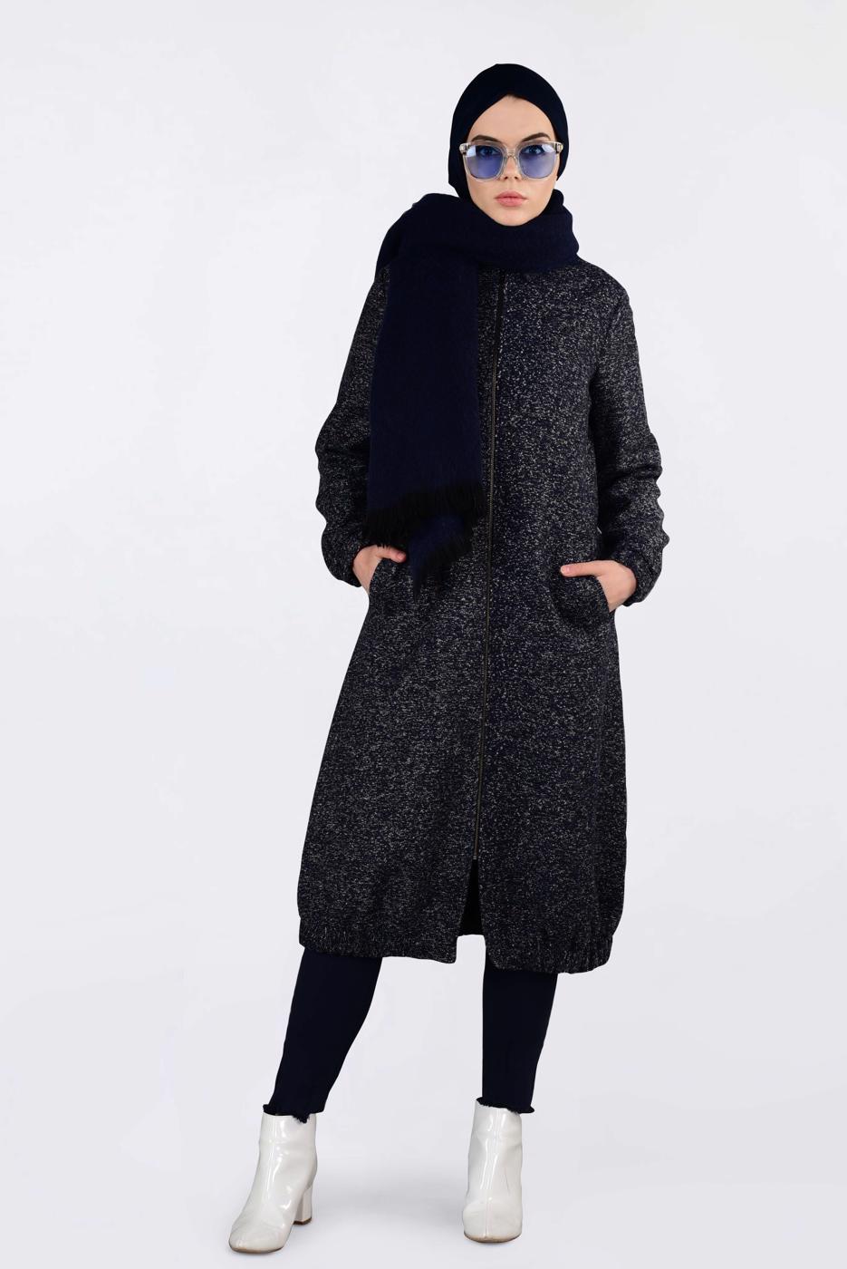 Tesettür giyim LACİVERT ETEK UCU LASTİKLİ BOYDAN FERMUARLI GİY ÇIK 4821