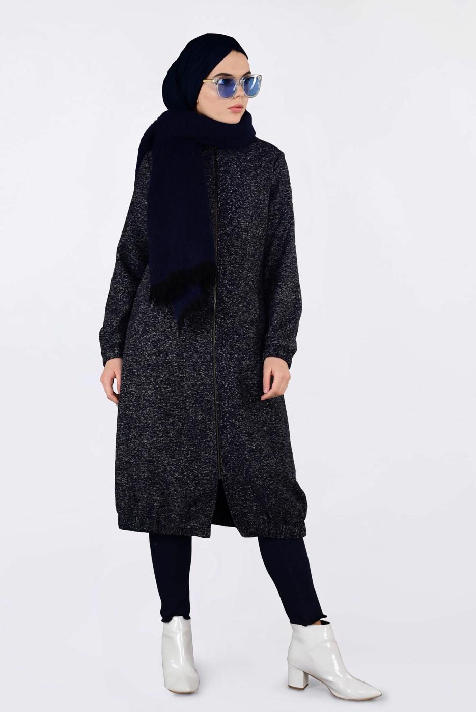 Tesettür giyim LACİVERT ETEK UCU LASTİKLİ BOYDAN FERMUARLI GİY ÇIK 4821