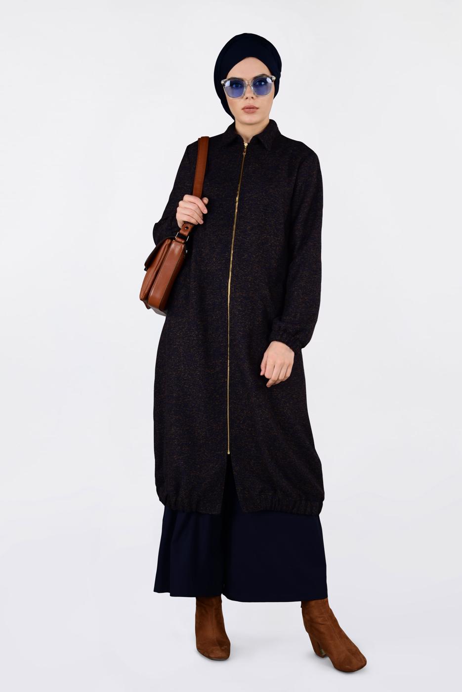 Tesettür giyim LACİVERT ETEK UCU LASTİKLİ BOYDAN FERMUARLI GİY ÇIK 4821