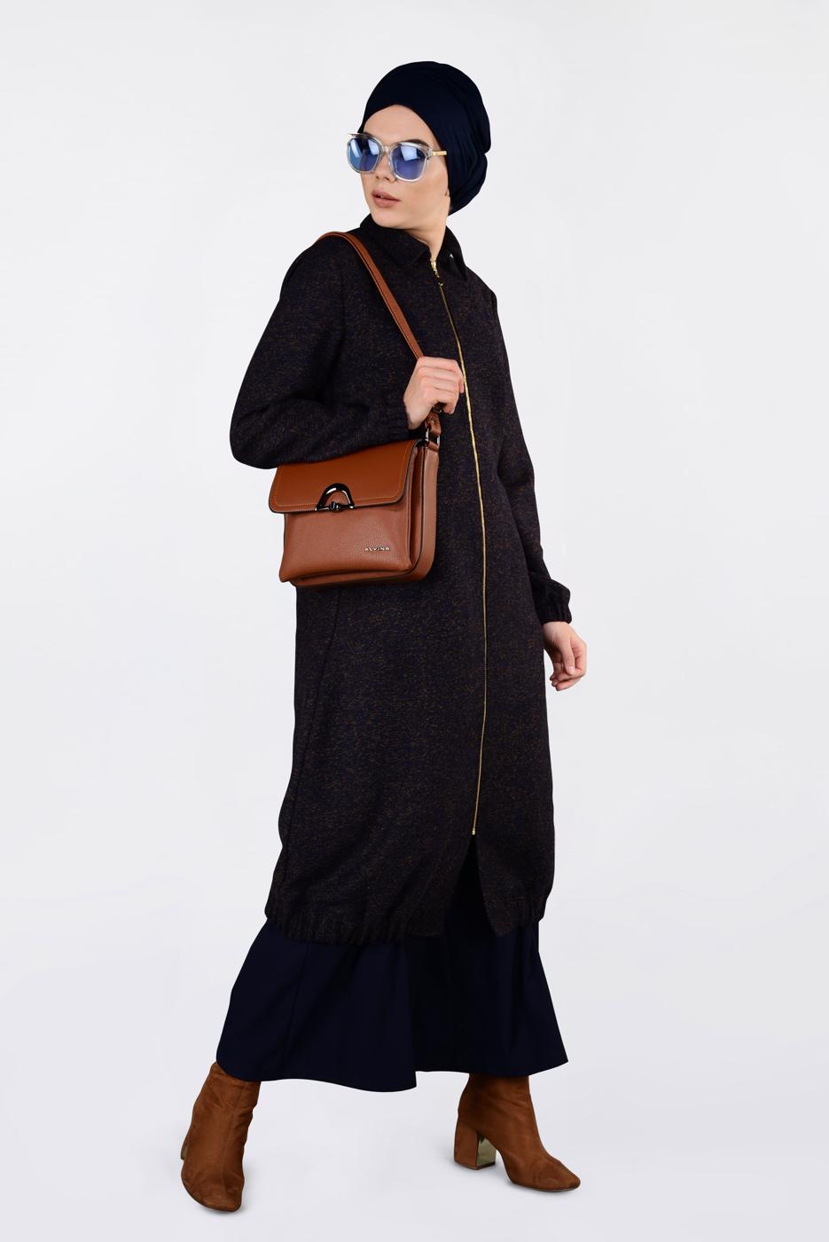 Tesettür giyim LACİVERT ETEK UCU LASTİKLİ BOYDAN FERMUARLI GİY ÇIK 4821