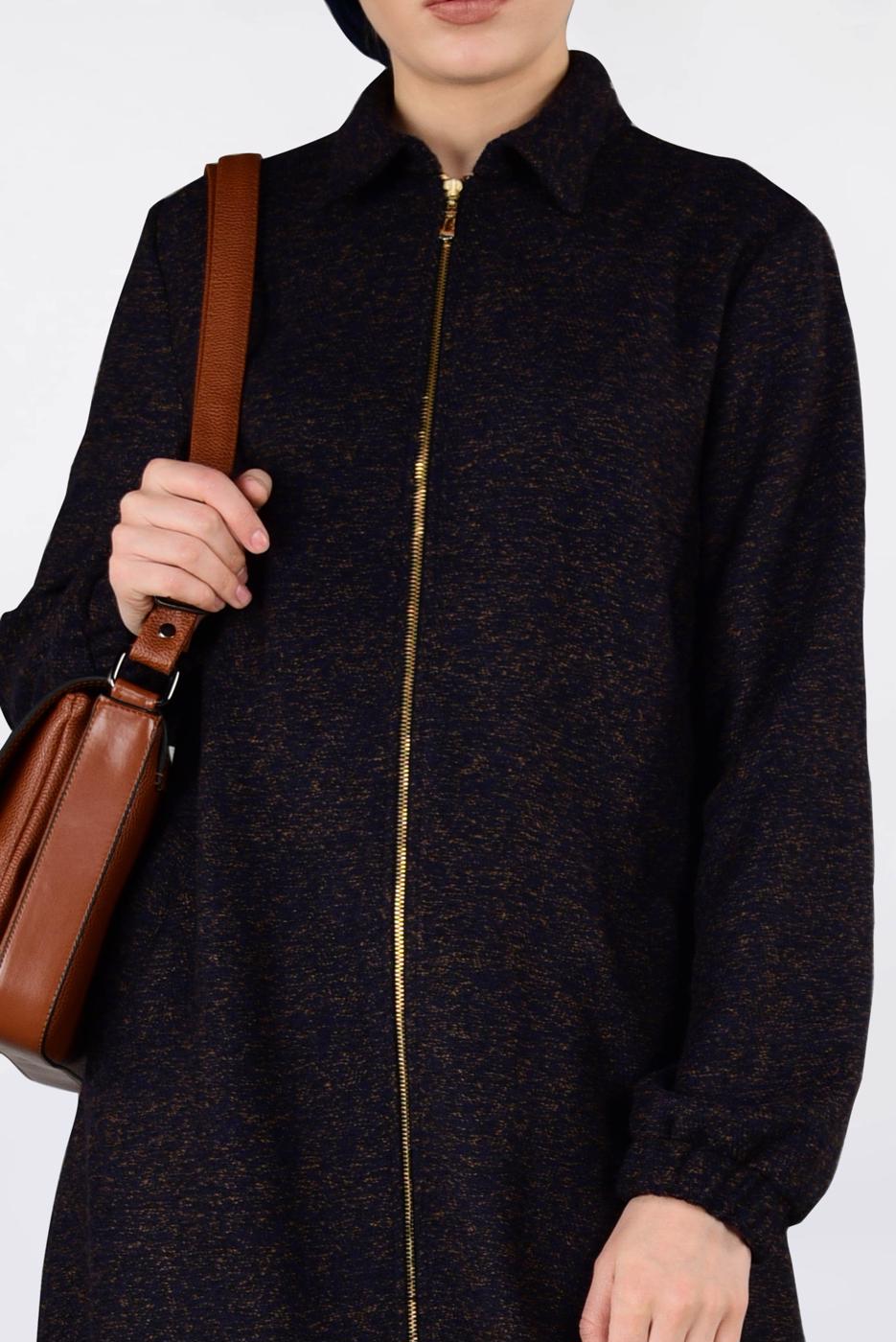 Tesettür giyim LACİVERT ETEK UCU LASTİKLİ BOYDAN FERMUARLI GİY ÇIK 4821