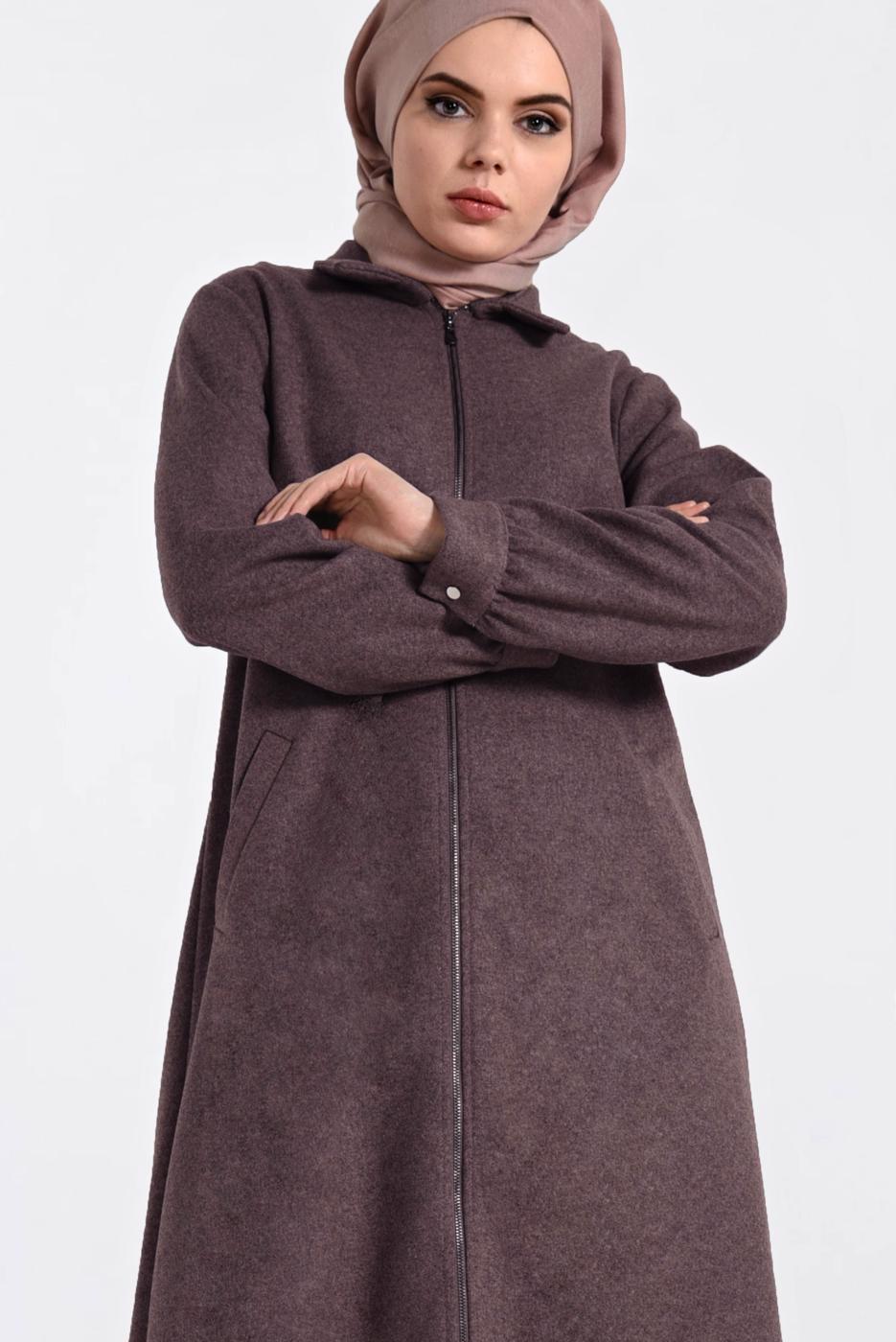 Tesettür giyim KAHVE BOYDAN FERMUARLI GİY ÇIK 4822