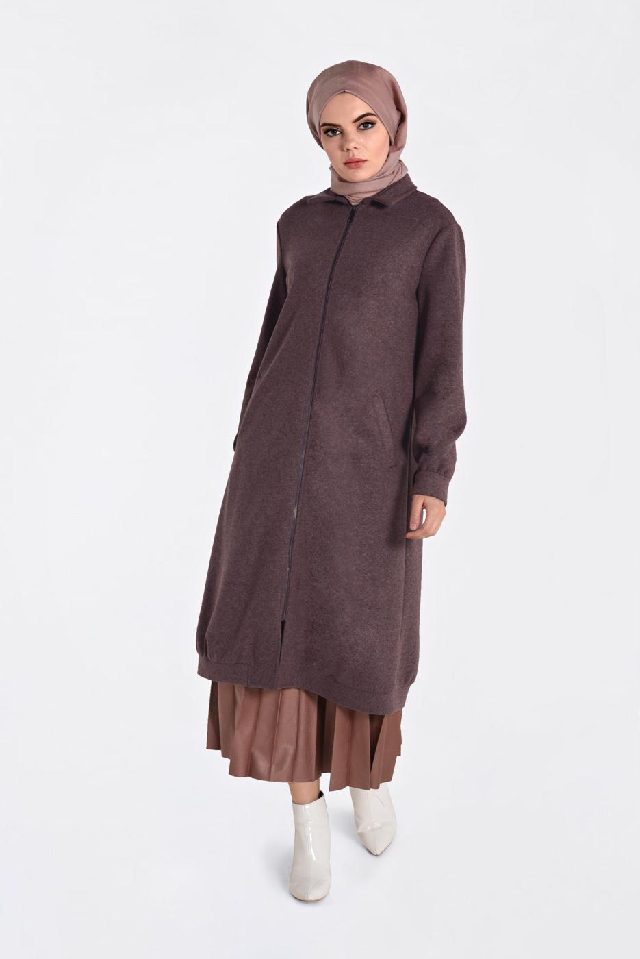 Tesettür giyim KAHVE BOYDAN FERMUARLI GİY ÇIK 4822