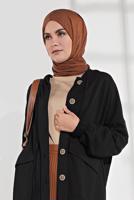 Tesettür giyim SİYAH DÜĞMELİ KAPÜŞONLU CEKET 6155