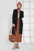 Tesettür giyim SİYAH DÜĞMELİ KAPÜŞONLU CEKET 6155