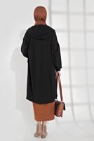 Tesettür giyim SİYAH DÜĞMELİ KAPÜŞONLU CEKET 6155