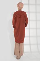 Tesettür giyim KAHVE DÜĞMELİ KAPÜŞONLU CEKET 6155