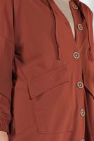 Tesettür giyim KAHVE DÜĞMELİ KAPÜŞONLU CEKET 6155