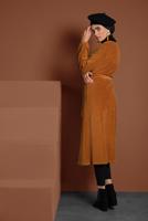 Tesettür giyim TURUNCU PAMUKLU BELDEN BAĞLAMALI FİTİLLİ KADİFE CEKET 7405