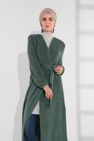 Tesettür giyim YEŞİL PAMUKLU BELDEN BAĞLAMALI FİTİLLİ KADİFE CEKET 7405