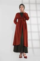 Vêtements hijab BRUN VESTE EN VELOURS À TAILLE-NOUÉE 7405 