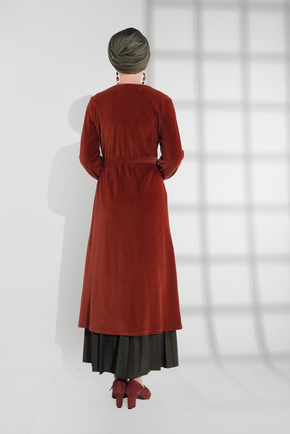 Vêtements hijab BRUN VESTE EN VELOURS À TAILLE-NOUÉE 7405 