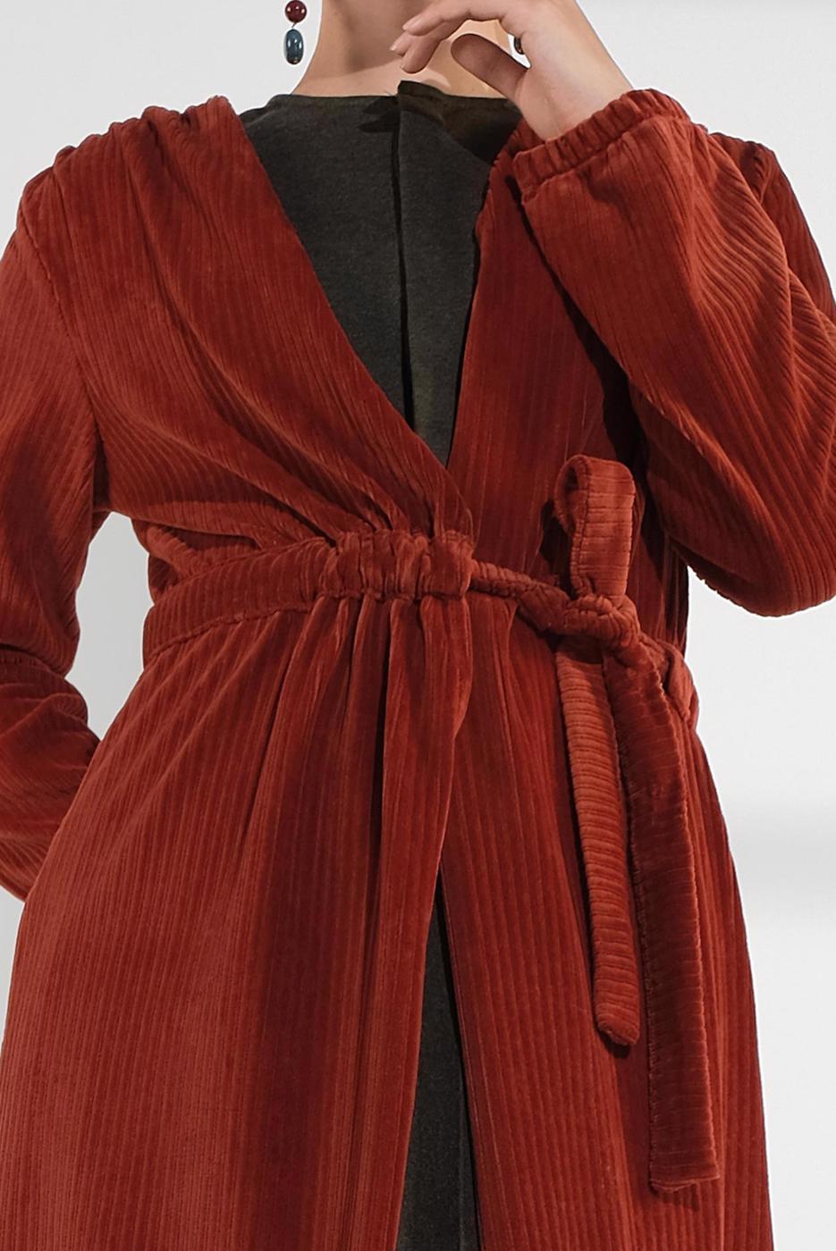 Vêtements hijab BRUN VESTE EN VELOURS À TAILLE-NOUÉE 7405 