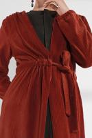 Vêtements hijab BRUN VESTE EN VELOURS À TAILLE-NOUÉE 7405 