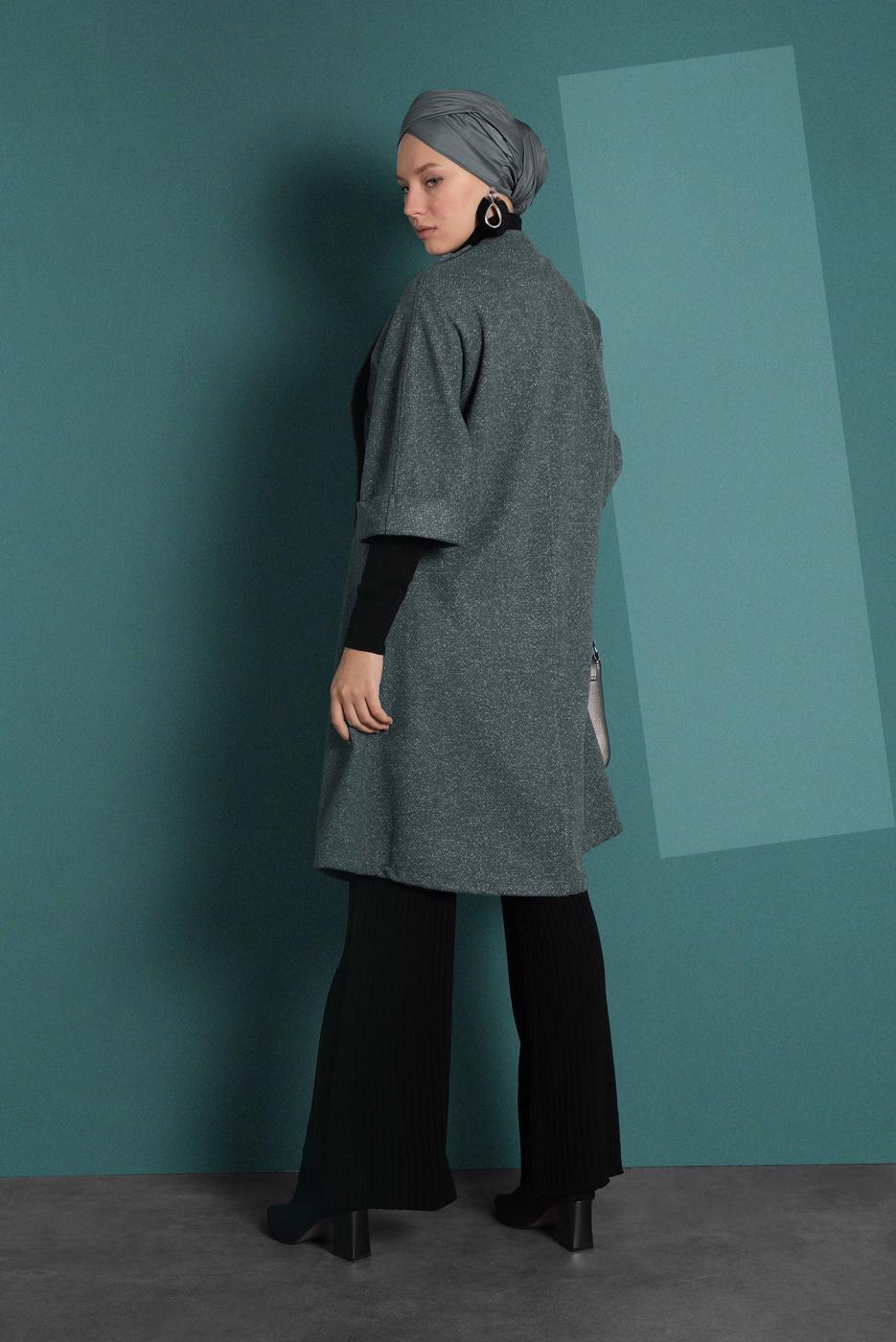 Tesettür giyim GRİ ÇITÇITLI  KAŞE PANÇO 7919 