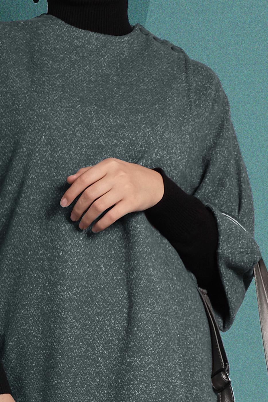 Tesettür giyim GRİ ÇITÇITLI  KAŞE PANÇO 7919 