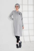 Tesettür giyim GRİ ARMA DETAYLI FERMUARLI PENYE CEKET 8155 