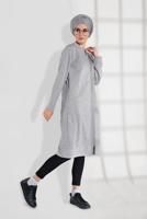 Tesettür giyim GRİ ARMA DETAYLI FERMUARLI PENYE CEKET 8155 