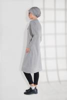Tesettür giyim GRİ ARMA DETAYLI FERMUARLI PENYE CEKET 8155 