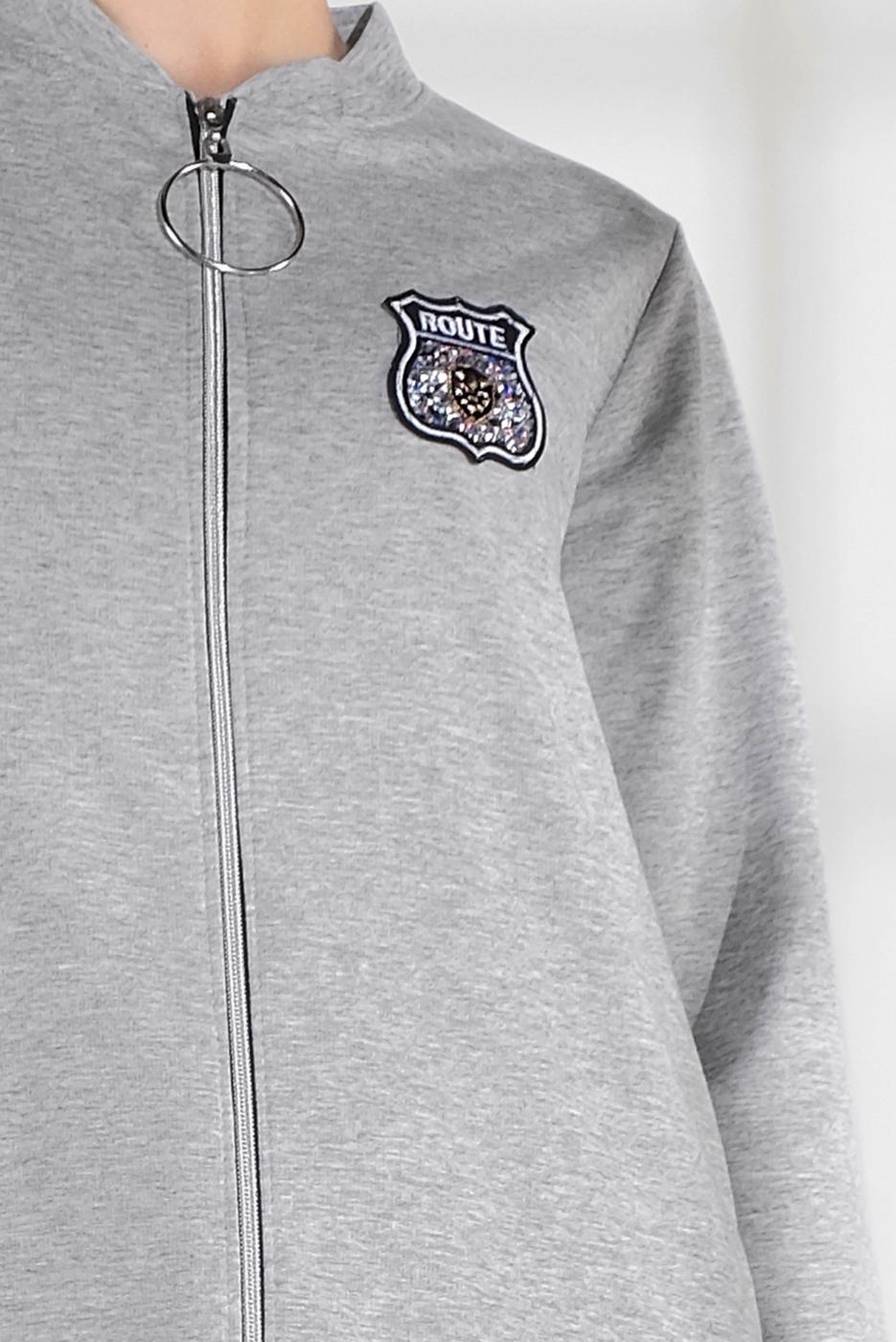 Tesettür giyim GRİ ARMA DETAYLI FERMUARLI PENYE CEKET 8155 