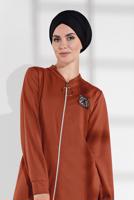 Hijab clothing BROWN ZIPPED COMBED COTTON JACKET  8155