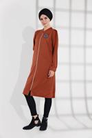 Hijab clothing BROWN ZIPPED COMBED COTTON JACKET  8155