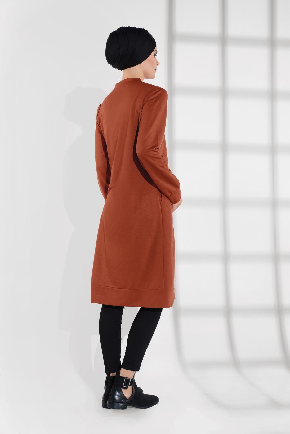 Hijab clothing BROWN ZIPPED COMBED COTTON JACKET  8155