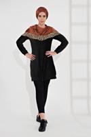 Tesettür giyim SİYAH KADİFE KAPÜŞONLU LEOPAR CEKET  8855 