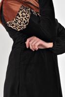 Tesettür giyim SİYAH KADİFE KAPÜŞONLU LEOPAR CEKET  8855 