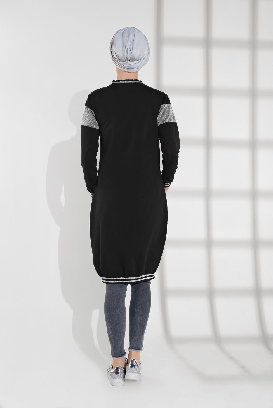 Tesettür giyim SİYAH SİMLİ FERMUARLI CEKET 9202