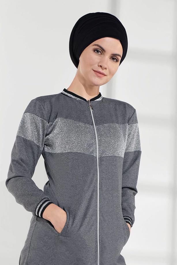 Hijab clothing GREY SPARKLY ZIPPED JACKET 9202  - TRENDTESETTÜR