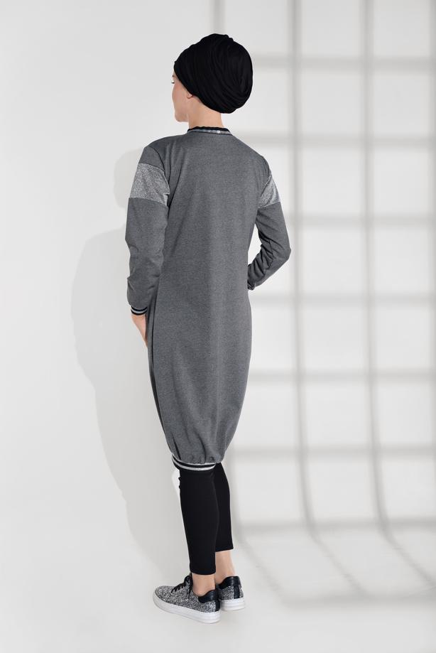 Hijab clothing GREY SPARKLY ZIPPED JACKET 9202  - TRENDTESETTÜR