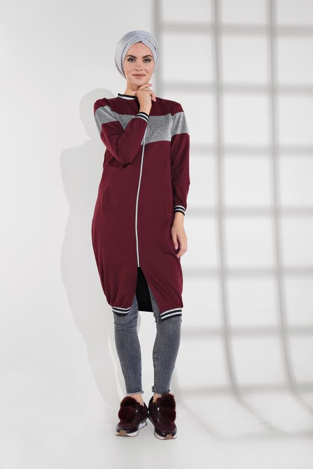 Hijab clothing CLARET RED SPARKLY ZIPPED JACKET 9202  - TRENDTESETTÜR