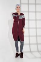 Vêtements hijab ROUGE BORDEAUX VESTE EN BRILLANTE À ZIPPÉ 9202 