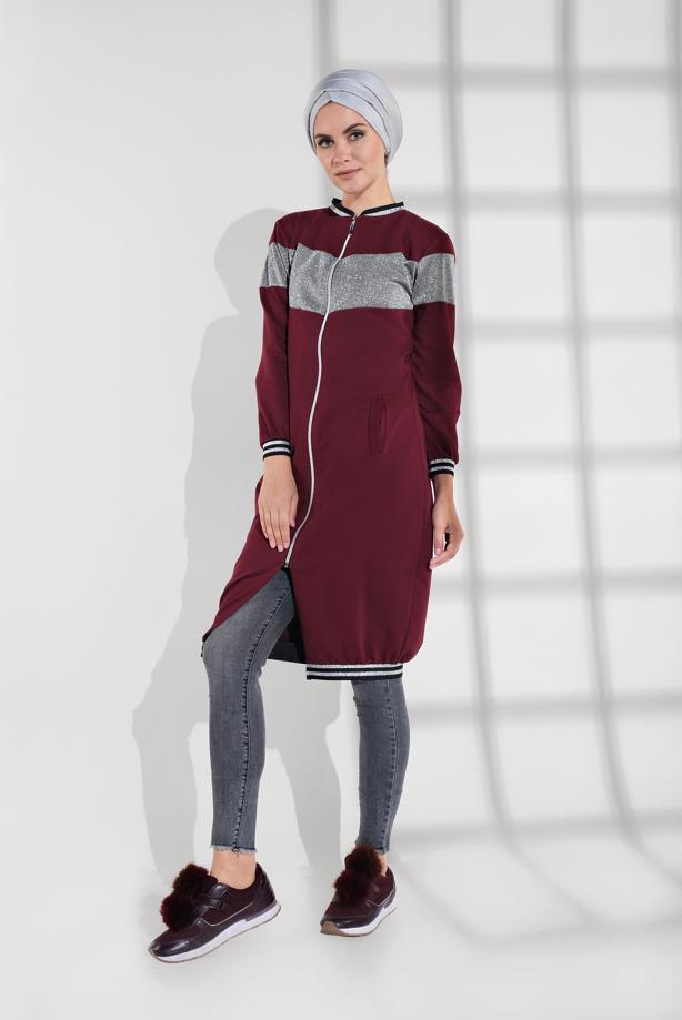Hijab clothing CLARET RED SPARKLY ZIPPED JACKET 9202  - TRENDTESETTÜR