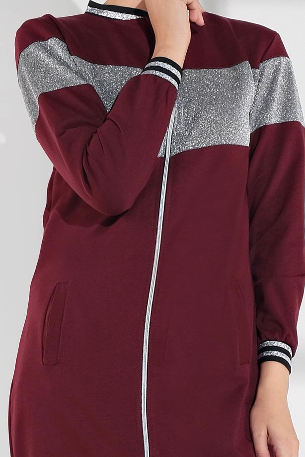 Hijab clothing CLARET RED SPARKLY ZIPPED JACKET 9202  - TRENDTESETTÜR