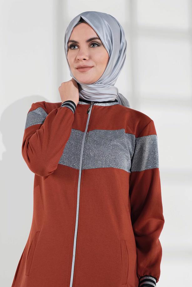 Hijab clothing BROWN SPARKLY ZIPPED JACKET 9202  - TRENDTESETTÜR