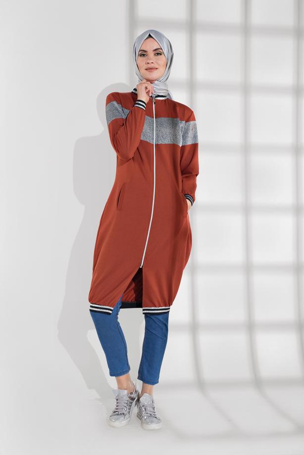 Hijab clothing BROWN SPARKLY ZIPPED JACKET 9202  - TRENDTESETTÜR