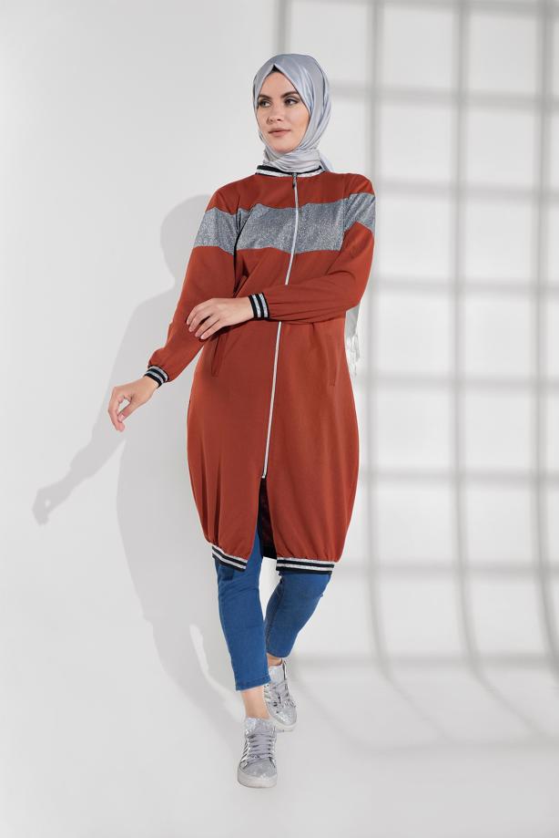 Hijab clothing BROWN SPARKLY ZIPPED JACKET 9202  - TRENDTESETTÜR