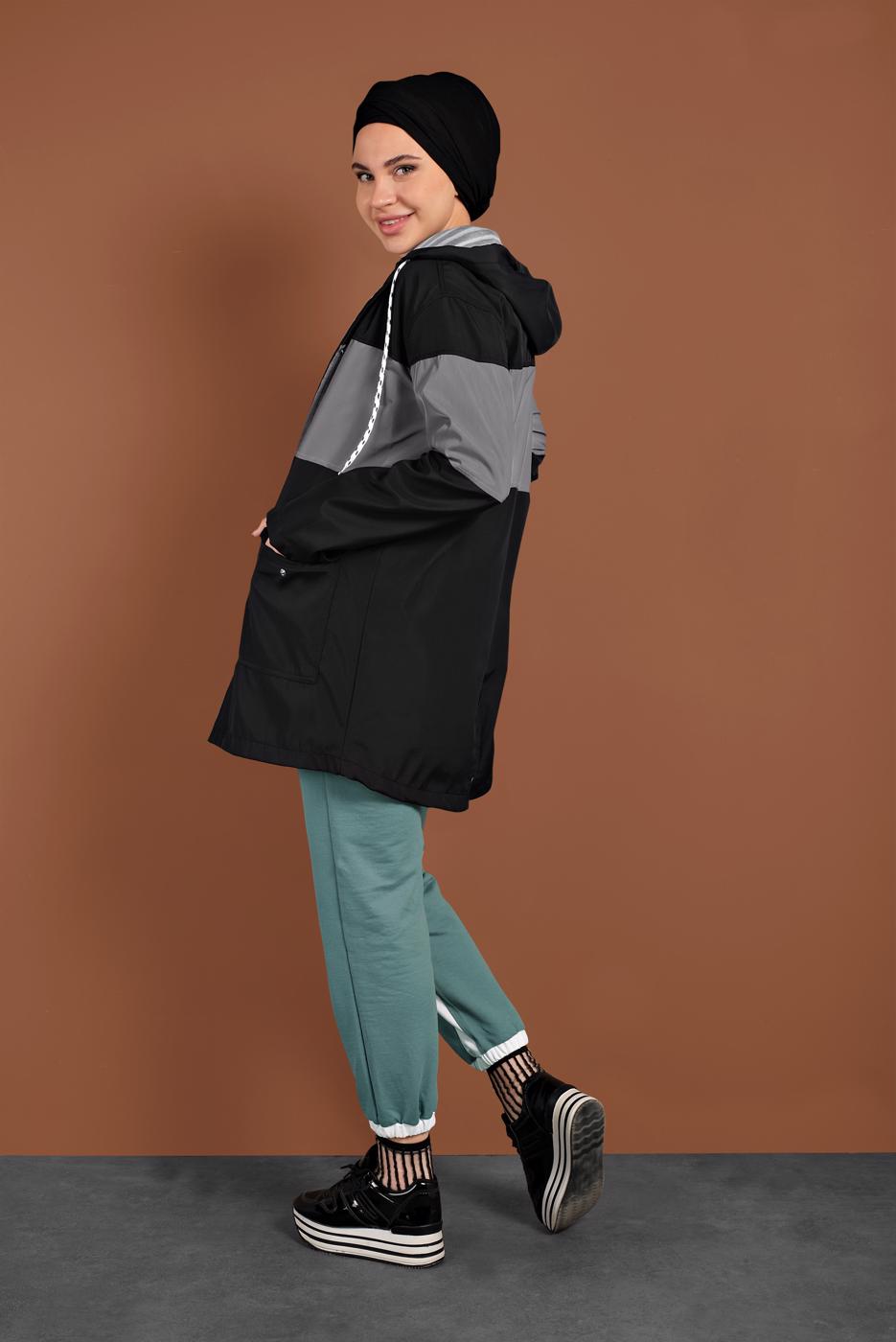 Vêtements hijab NOIR TRENCH-COAT À CAPUCHE 9320