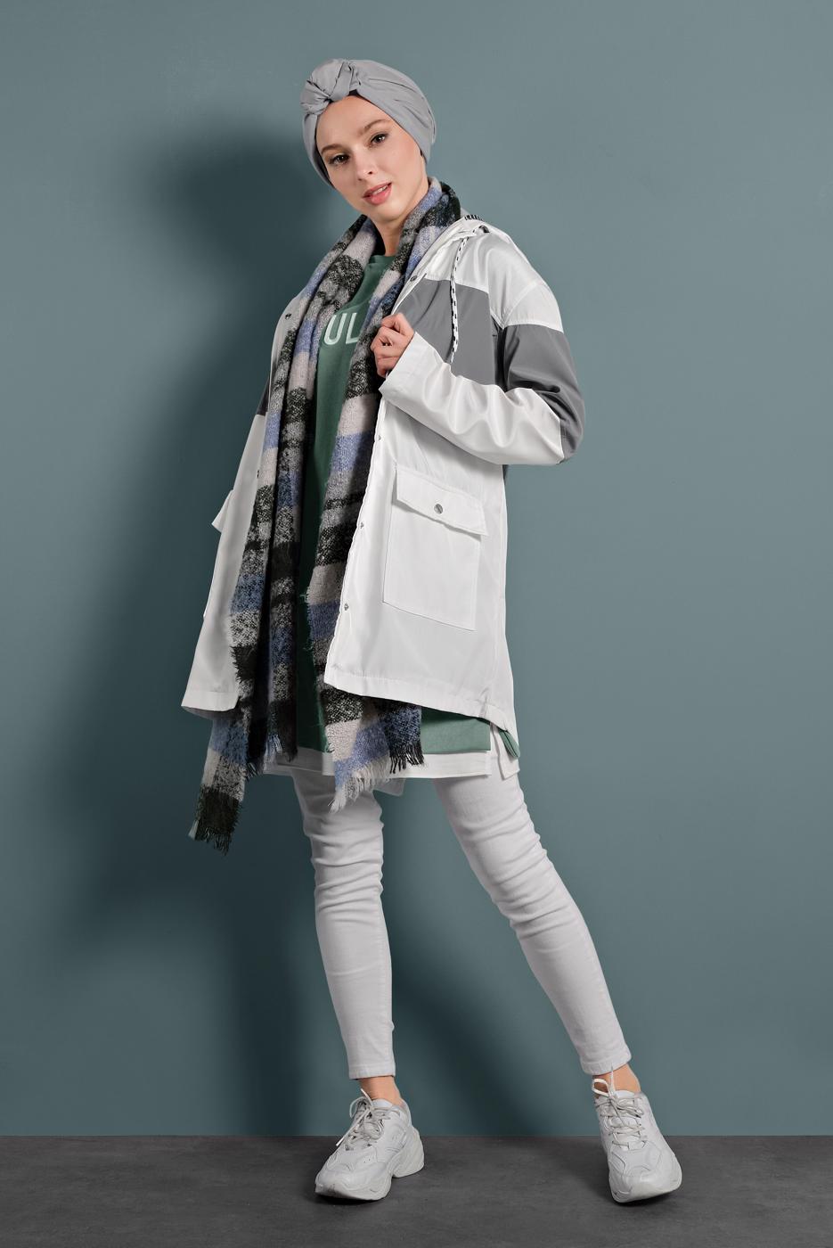 Hijab clothing CREAM HOODED TRENCH-COAT 9320 