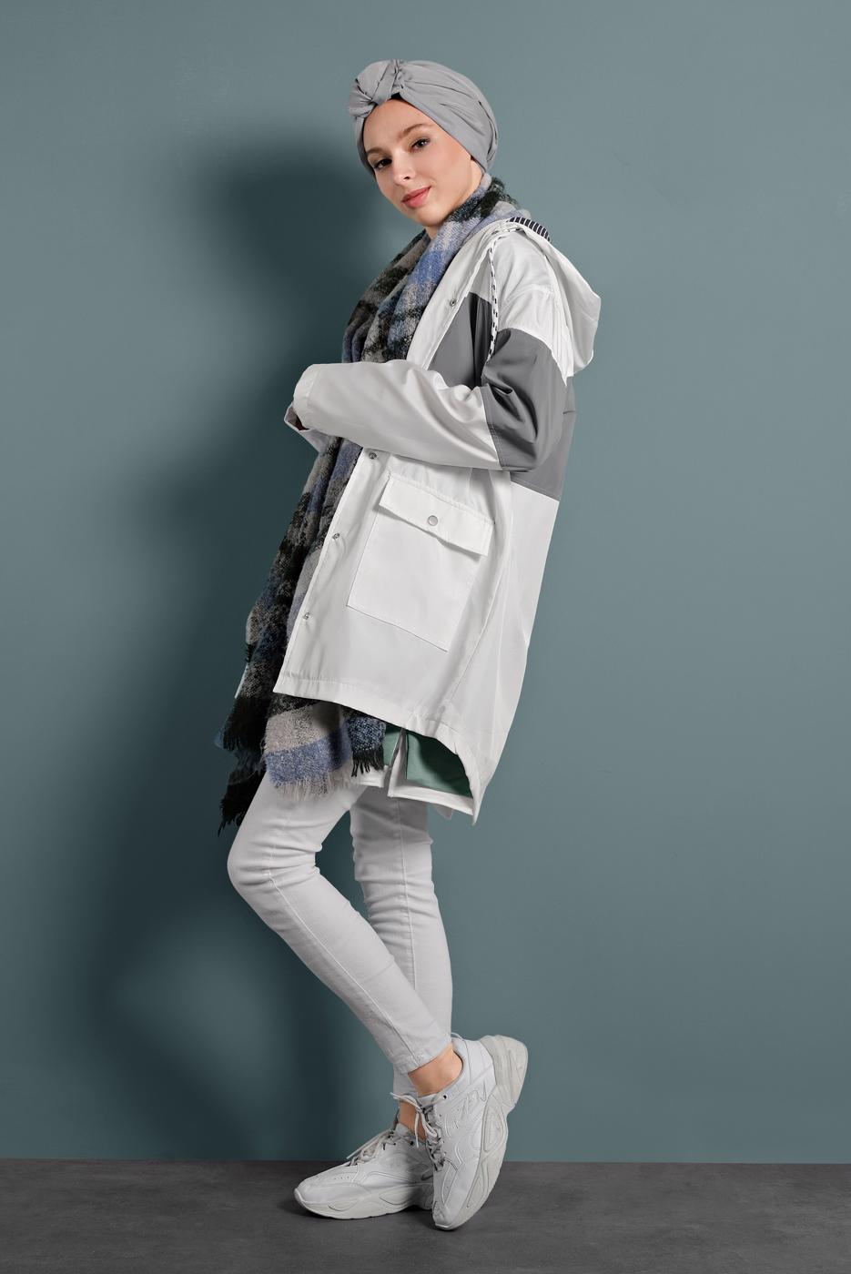 Hijab clothing CREAM HOODED TRENCH-COAT 9320 