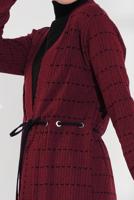 Tesettür giyim BORDO BELİ BAĞCIKLI TRİKO CEKET 9355