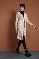 Tesettür giyim EKRU BELİ BAĞCIKLI TRİKO CEKET 9355