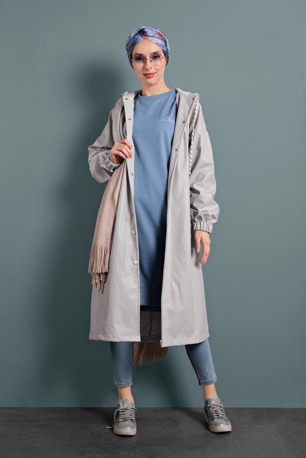 Vêtements hijab  SNAP DETAILED LEATHER TRENCH-COAT 9835  - TRENDTESETTÜR