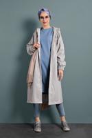 Hijab clothing ECRU SNAP DETAILED LEATHER TRENCH-COAT 9835 