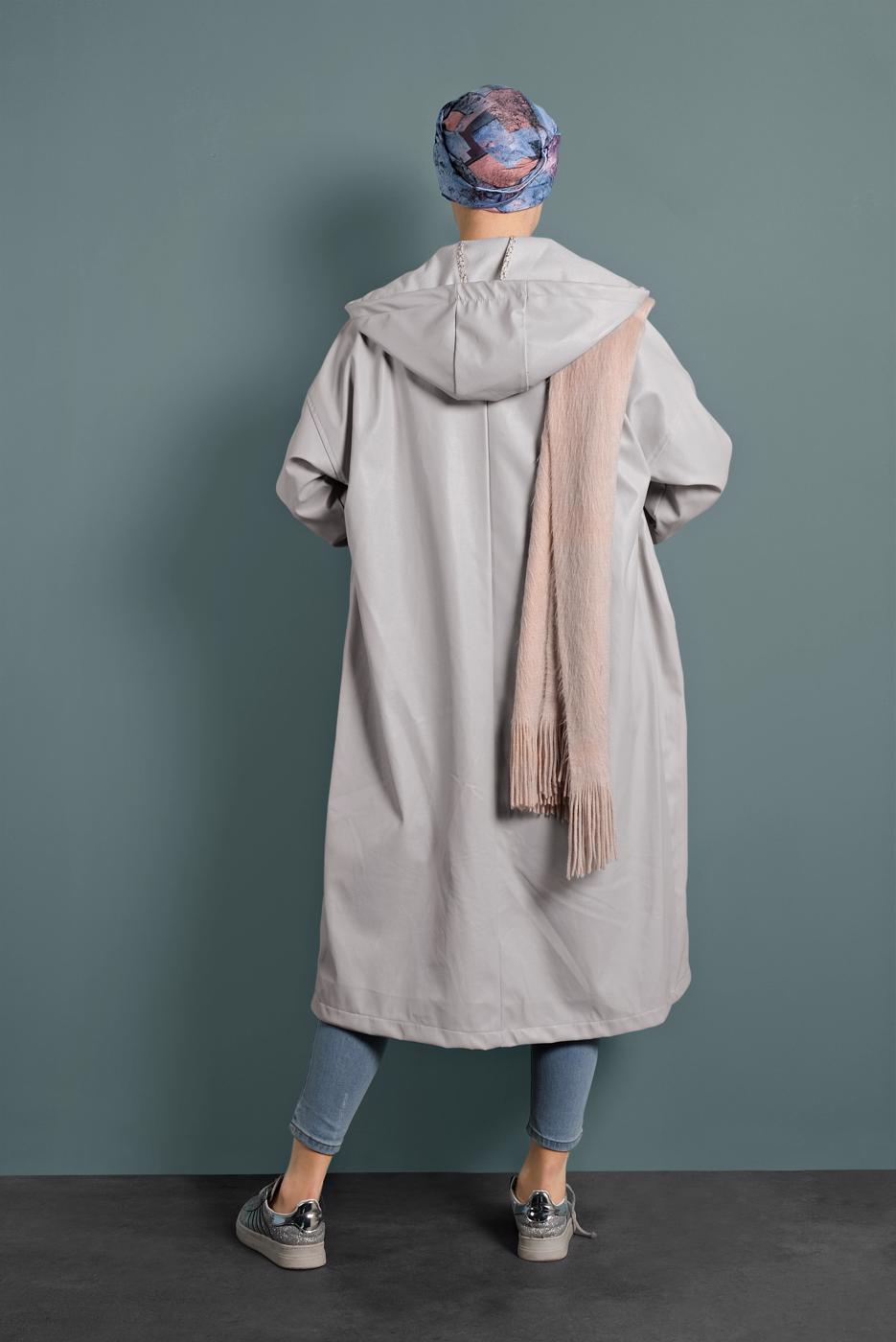 Hijab clothing ECRU SNAP DETAILED LEATHER TRENCH-COAT 9835 